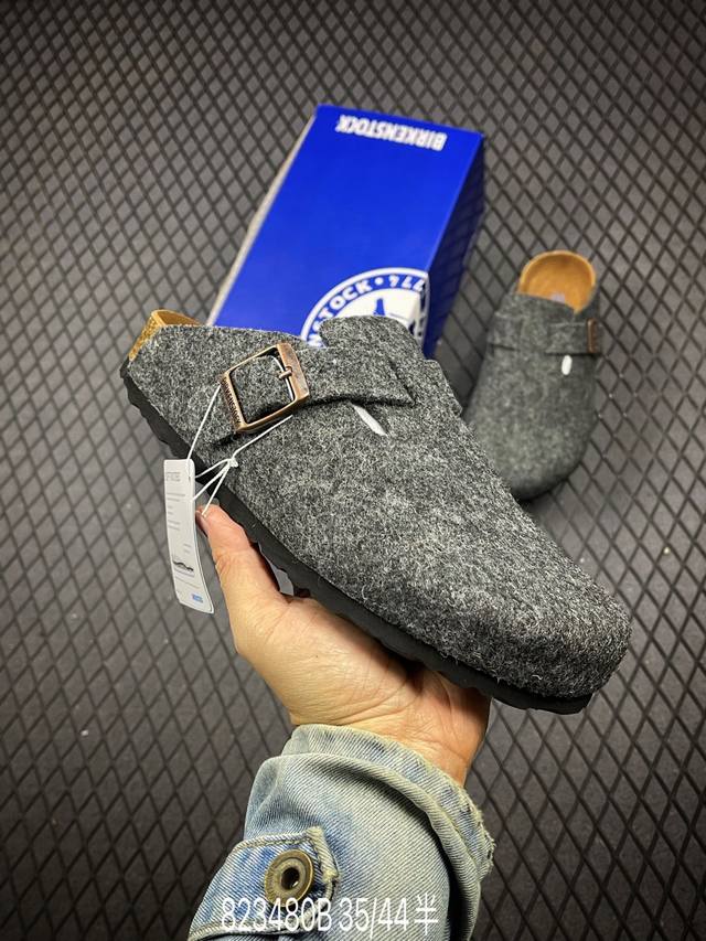 德国百年知名鞋履品牌 博肯birkenstock 勃肯半拖系列 采用质地柔软牛皮绒面革植入羊羔毛鞋垫和里衬材质 中底搭载缓震软木橡胶 外置eva轻量片装外底 尺