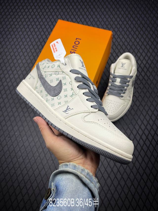 Air Jordan 1 Low Aj1 乔1 Lv联名-印花米白 高端定制 低帮复古篮球鞋 Wg8850-010 #定制鞋盒 大厂纯原品质出货 超高清洁度 皮