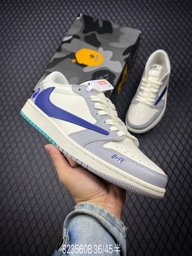 Travis Scott X Fragment Design X Air Jordan 1 Low Og Sp Aj1 乔1 Bape联名-米蓝烟灰 低帮文化休