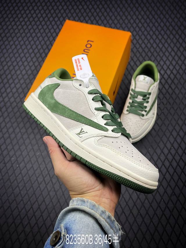 Travis Scott X Fragment Design X Air Jordan 1 Low Og Sp Aj1 乔1 Lv联名-灰绿猪八 低帮文化休闲板