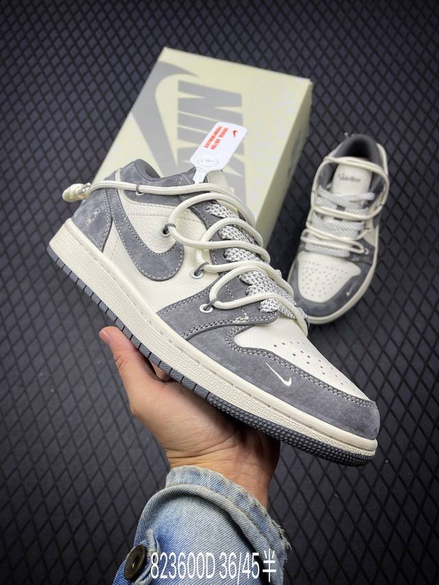 Dair Jordan 1 Low Aj1 乔1 暴力熊联名-深灰抽绳猪八 高端定制 低帮复古篮球鞋 Sj9950-018 #定制鞋盒 大厂纯原品质出货 超高清