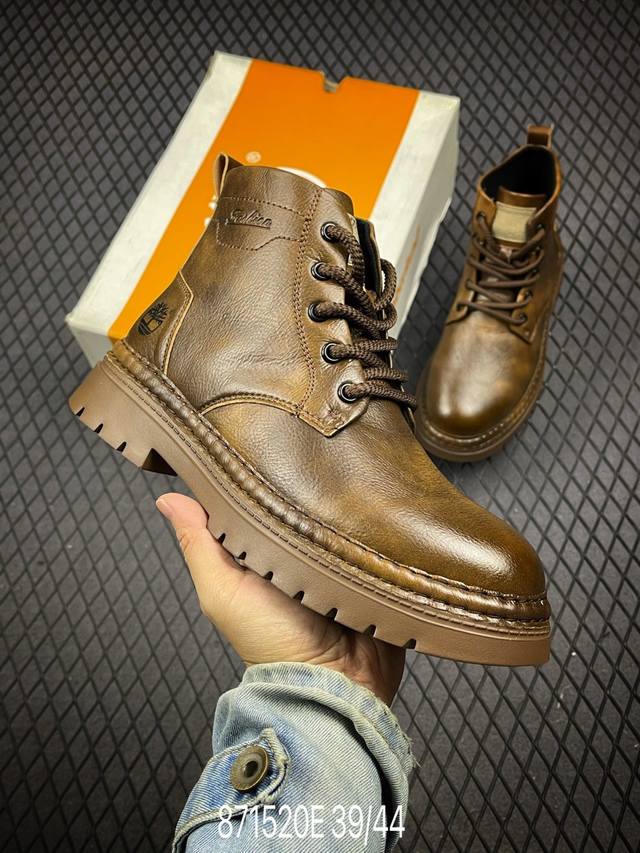 Timberland 添柏岚 天伯伦 2024秋冬款 户外高帮工装休闲鞋 原盒原包装 广东大厂品质 面料采用意大利顶级磨砂细纹牛皮，搭配防臭防腐真皮乳胶鞋垫，给