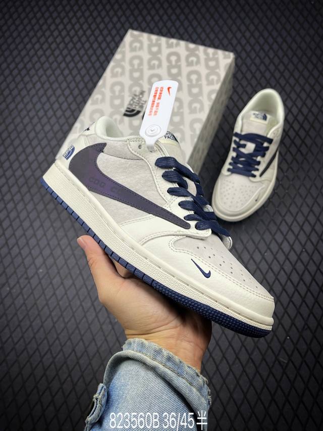 Travis Scott X Fragment Design X Air Jordan 1 Low Og Sp Aj1 乔1 北面联名-米白暗夜紫 低帮文化休闲