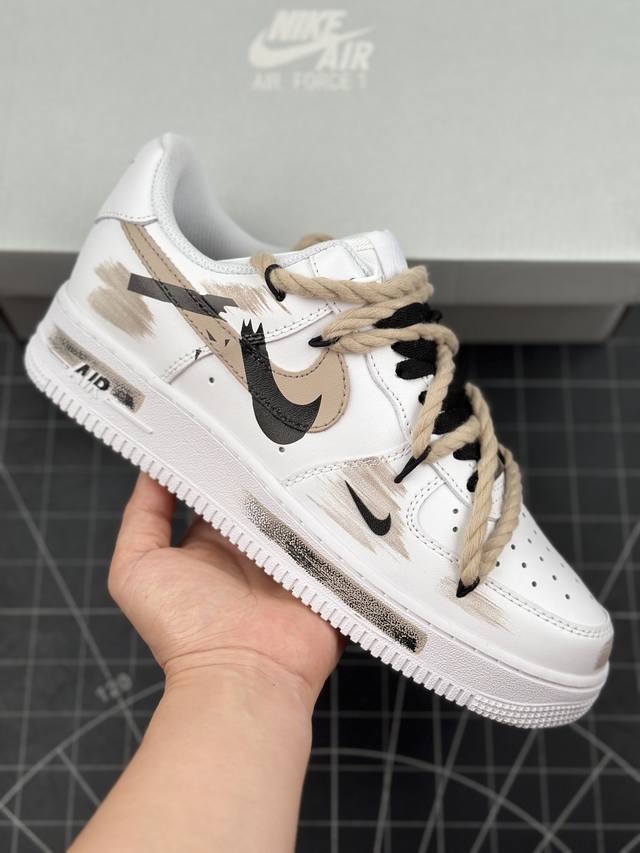 核心私 公司级nike Air Force 1 Low 断裂时空 三钩阴影 绑带黑棕色 经典休闲运动板鞋 #原楦头原纸板 打造纯正空军版型#专注外贸渠道 全掌内