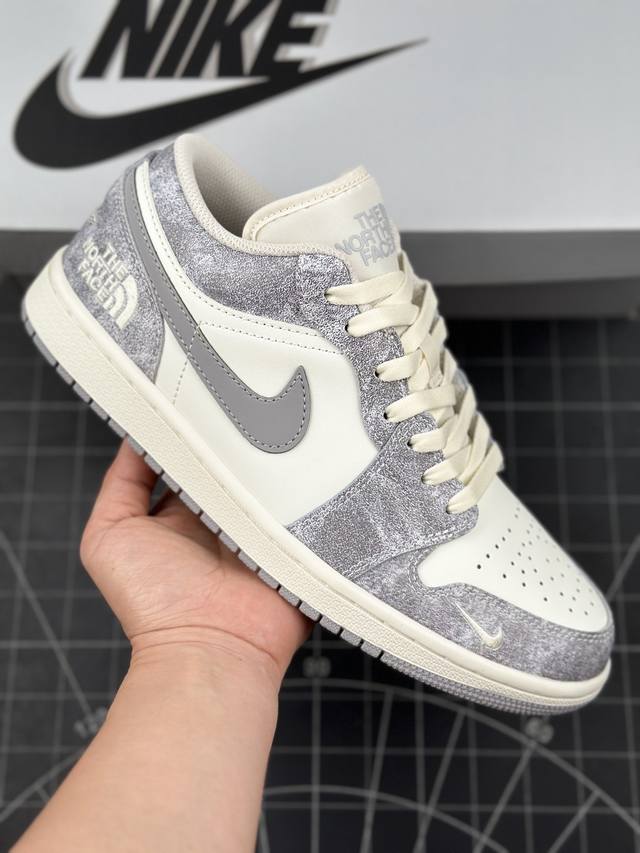 核心私 Air Jordan 1 Low Aj1 乔1 北面联名-岩石灰 高端定制 低帮复古篮球鞋 #定制鞋盒 大厂纯原品质出货 超高清洁度 皮料切割干净无任何