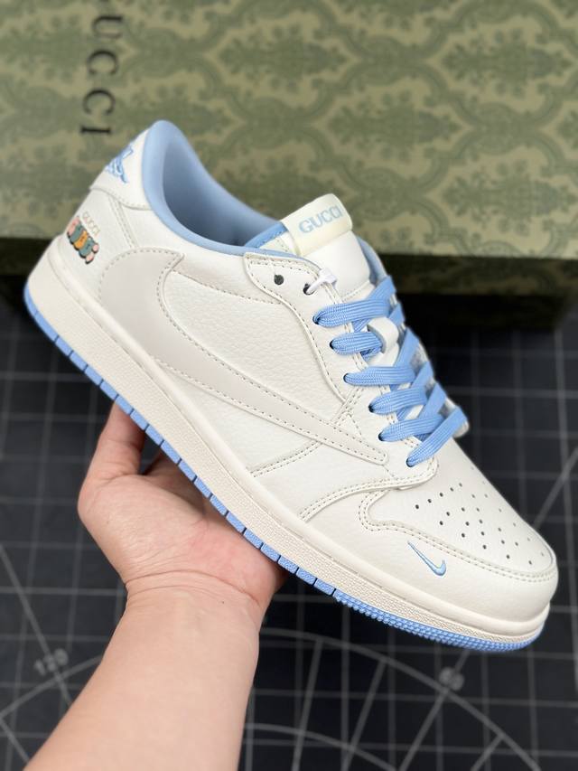 核心私 Travis Scott X Fragment Design X Air Jordan 1 Low Og Sp Aj1 乔1 古驰联名-天蓝米白 低帮文