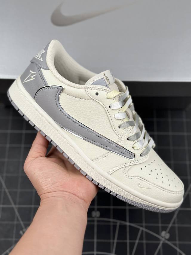 核心私 Travis Scott X Fragment Design X Air Jordan 1 Low Og Sp Aj1 乔1 Ts联名-米白简约灰 低帮