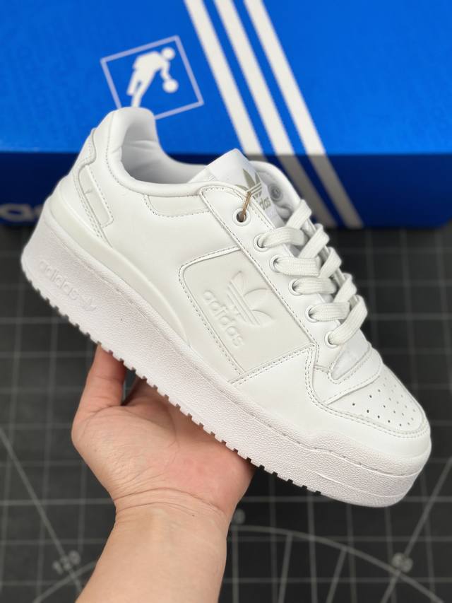 核心私 阿迪达斯 三叶草adidas Originals Forum Bold Low Cl 罗马厚底版系列低帮复古系带百搭休闲厚底板鞋“皮革全白” #男女鞋真