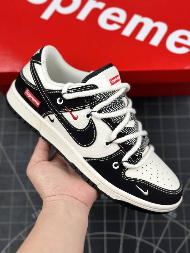 核心私 Nk Sb Dunk Low Sup联名-绑带黑勾 周年高端定制 低帮休闲板鞋 #定制鞋盒 大厂纯原品质出货 超高清洁度 皮料切割干净无任何毛边 细节完