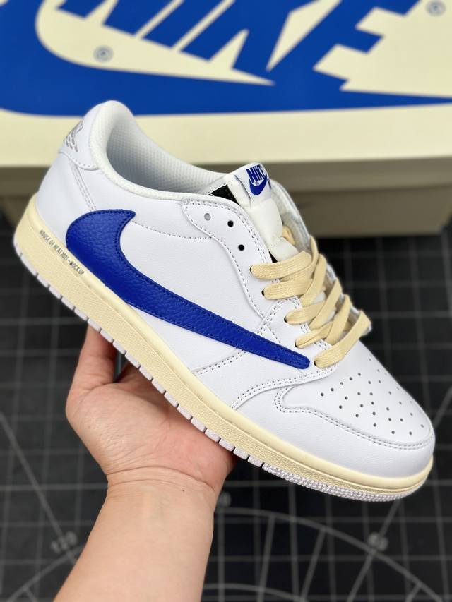 核心私 Travis Scott X Air Jordan 1 Low Pale Vanilla低帮 白蓝倒钩联名 Aj1 乔丹1代 乔丹篮球鞋系列 鞋款整体以