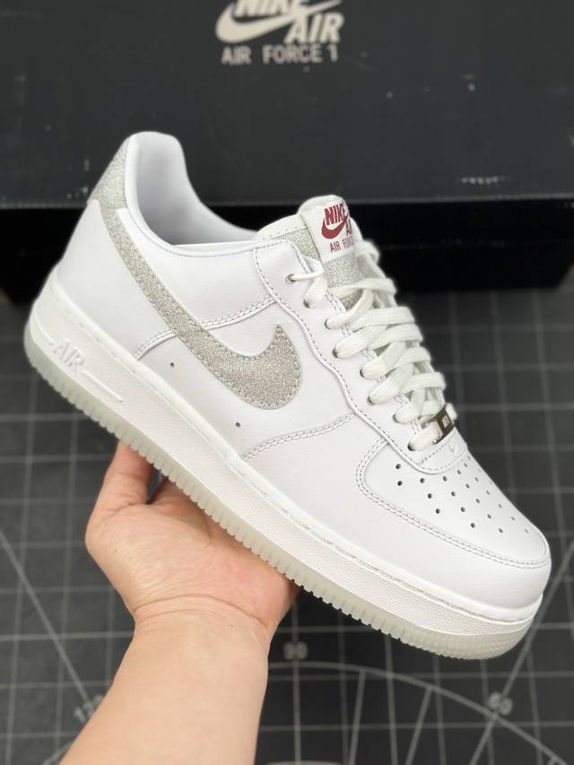 核心私 耐克nike Air Force 1’07 Low White Grey Bling 空军一号经典低帮百搭休闲运动板鞋“白银钻石星辰银钩” 男女鞋真标半