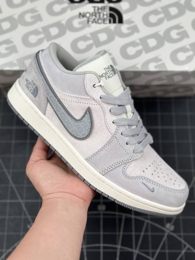 核心私 Air Jordan 1 Low Aj1 乔1 北面联名-翻毛灰 高端定制 低帮复古篮球鞋 #定制鞋盒 大厂纯原品质出货 超高清洁度 皮料切割干净无任何