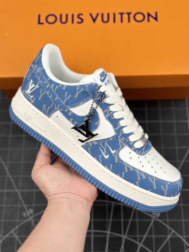 核心私 公司级nike Air Force 1 '07 Low “Lv联名--牛仔双小勾”空军一号 低帮 运动休闲鞋 折边针车 工艺难度大 原楦头原纸板 原装鞋