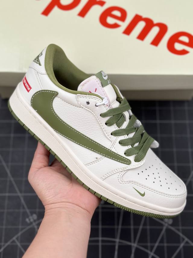 核心私 Travis Scott X Fragment Design X Air Jordan 1 Low Og Sp Aj1 乔1 Supreme联名-米白暗