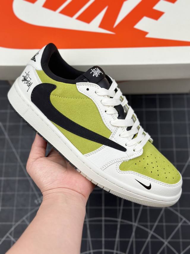 核心私 Travis Scott X Fragment Design X Air Jordan 1 Low Og Sp Aj1 乔1 斯图西联名-米绿黑双拼 低