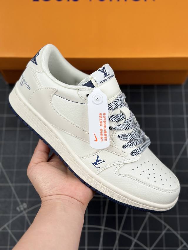 核心私 Travis Scott X Fragment Design X Air Jordan 1 Low Og Sp Aj1 乔1 Lv联名-米蓝底 低帮文化