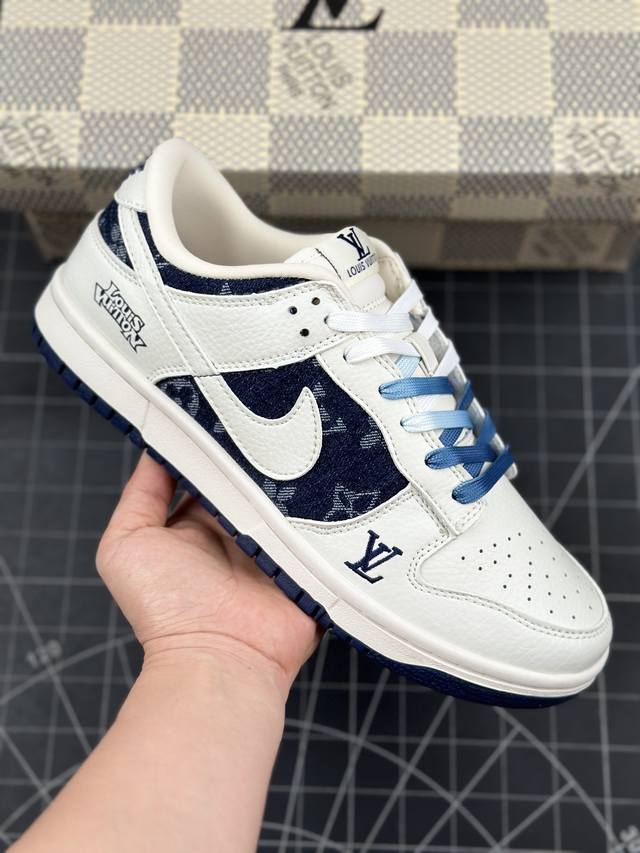 核心私 Nk Sb Dunk Low Lv联名-米蓝印花牛仔 周年高端定制 低帮休闲板鞋 #定制鞋盒 大厂纯原品质出货 超高清洁度 皮料切割干净无任何毛边 细节