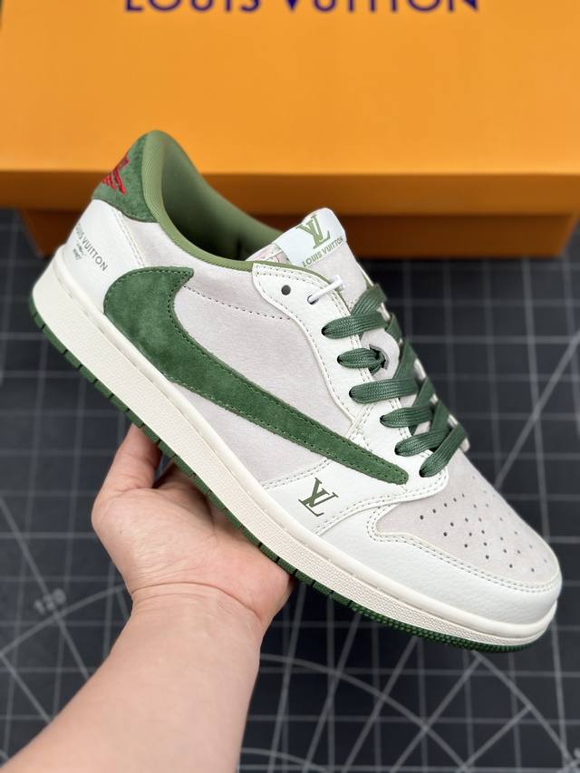 核心私 Travis Scott X Fragment Design X Air Jordan 1 Low Og Sp Aj1 乔1 Lv联名-灰绿猪八 低帮文