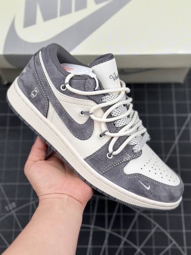 核心私 Air Jordan 1 Low Aj1 乔1 暴力熊联名-深灰抽绳猪八 高端定制 低帮复古篮球鞋 #定制鞋盒 大厂纯原品质出货 超高清洁度 皮料切割干