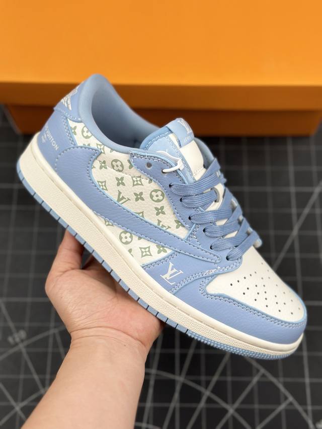 核心私 Travis Scott X Fragment Design X Air Jordan 1 Low Og Sp Aj1 乔1 Lv联名-印花大学蓝 低帮