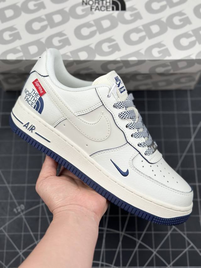 核心私 Nk Air Force 1'07 Low Supreme北面联名-米白透心蓝 空军一号低帮休闲板鞋 #原楦头原纸板 原装鞋盒 定制五金配件 内置全掌气