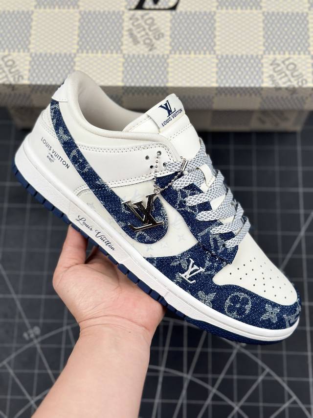 核心私 Nk Sb Dunk Low Lv联名-深蓝牛仔 周年高端定制 低帮休闲板鞋 #定制鞋盒 大厂纯原品质出货 超高清洁度 皮料切割干净无任何毛边 细节完美