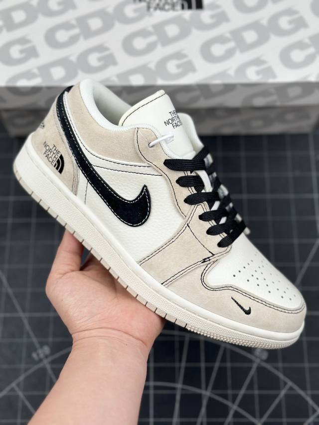 核心私 Air Jordan 1 Low Aj1 乔1北面联名-奶咖 高端定制 低帮复古篮球鞋 #定制鞋盒 大厂纯原品质出货 超高清洁度 皮料切割干净无任何毛边