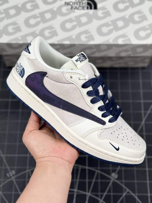 核心私 Travis Scott X Fragment Design X Air Jordan 1 Low Og Sp Aj1 乔1 北面联名-米白暗夜紫 低帮