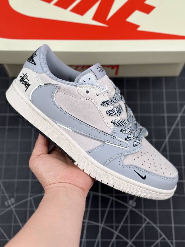 核心私 Travis Scott X Fragment Design X Air Jordan 1 Low Og Sp Aj1 乔1 斯图西联名-亮银灰 低帮文