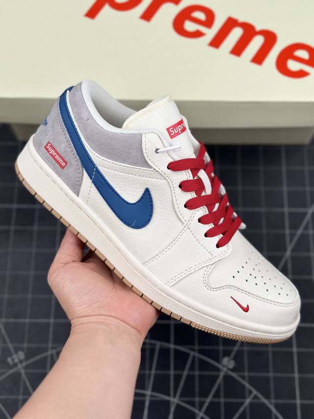 核心私 Air Jordan 1 Low Aj1 乔1 Supreme联名-米蓝生胶 高端定制 低帮复古篮球鞋 #定制鞋盒 大厂纯原品质出货 超高清洁度 皮料切