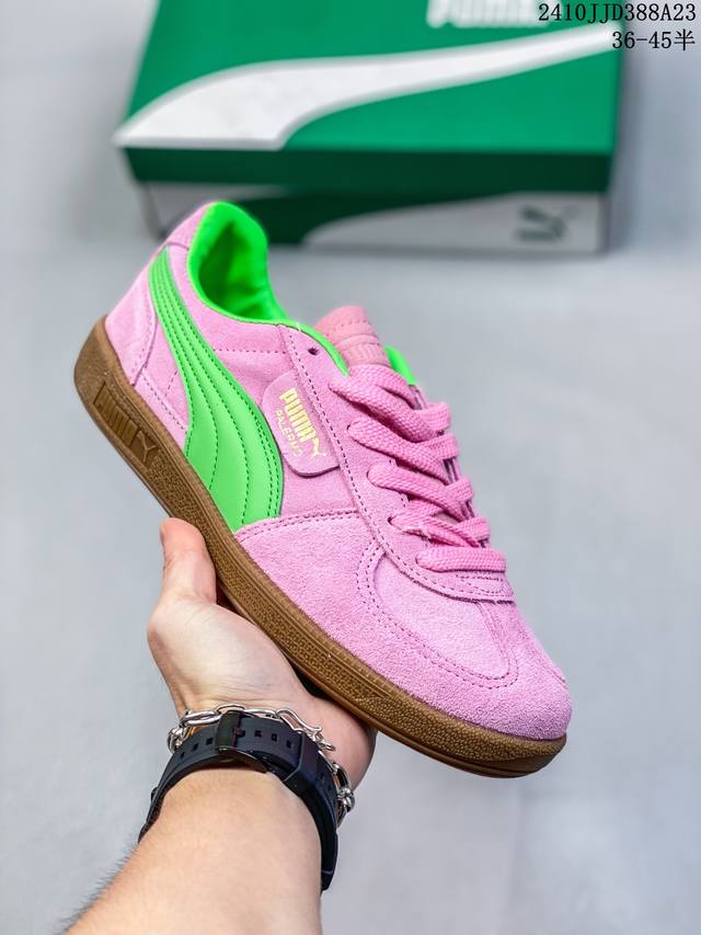 彪马PUMA Palermo Leather 巴勒莫系列低帮德训风拼接皮革复古百搭休闲运动板鞋“粉绿棕” 货号：397549 01 11748 尺码：36 37