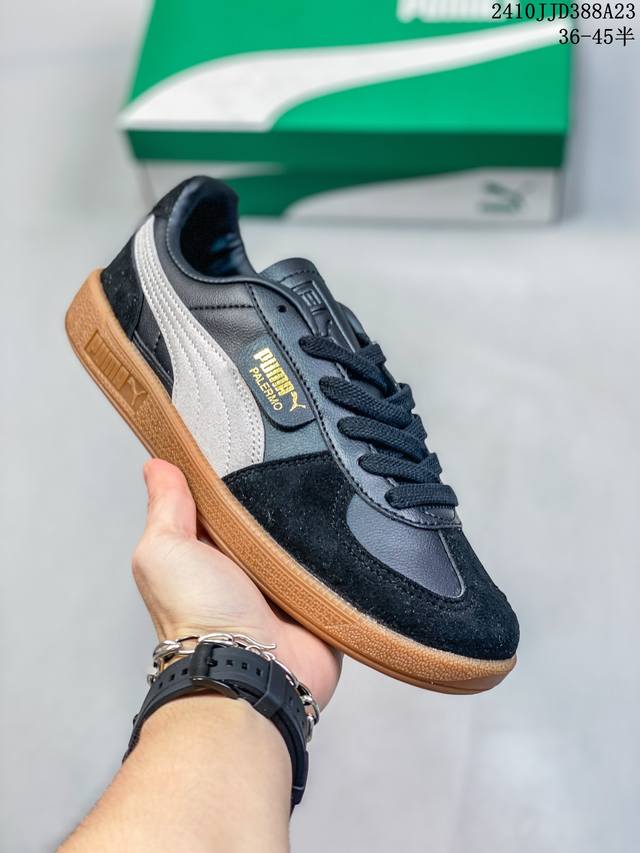 彪马PUMA Palermo Leather 巴勒莫系列低帮德训风拼接皮革复古百搭休闲运动板鞋“粉绿棕” 货号：397549 01 11748 尺码：36 37