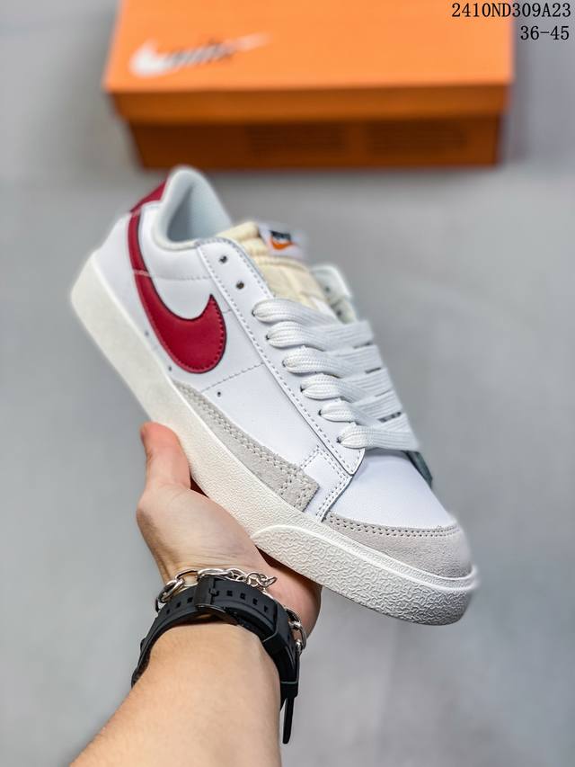 真标NK Blazer Low‘77 Jumbo 经典百搭低帮开拓者休闲运动板鞋 真硫化铝楦制作 原厂布料拼接 独家裁片完美鞋型 台湾进口软感荔枝头层皮 原盒真