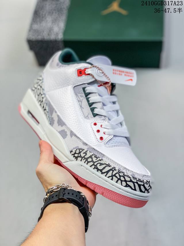 公司级Air Jordan 3 Retro 复刻白水泥 AJ3 乔丹3代 aj3 乔3 经典复刻白水泥 乔丹篮球鞋系列 鞋身以白色为主调，采用优质皮革材质搭配鞋