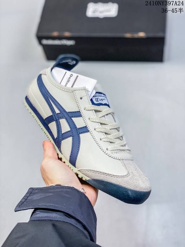 Onitsuka Tiger MEXICO 66 阿斯克斯 亚瑟士 鬼冢虎 低帮 白蓝红 减震支撑低邦运动休闲鞋男女同款 这款鞋由皮革制成，具有鞋跟交叉加固设计