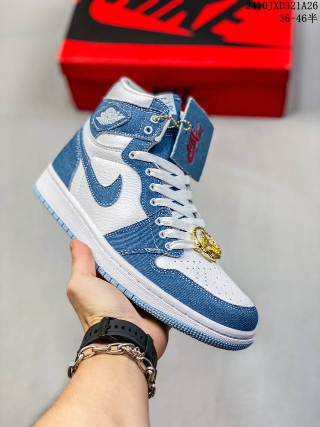 特价福利头层带半码 Air Jordan 1 High OG Denim 高帮 丹宁牛仔蓝 AJ1 乔丹1代 aj1 乔1 高邦 丹宁牛仔 乔丹篮球鞋系列 鞋面