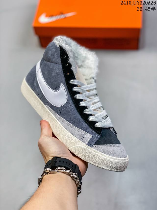 加毛 真标NIke Blazer Mid‘77 SUEDE 经典百搭高帮开拓者休闲运动板鞋 货号:DA6364-100 尺码:36 36.5 37.5 38 3