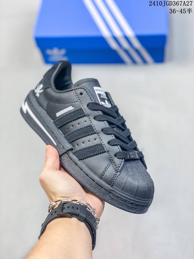 NEIGHBORHOOD x adidas originals SUPERSTAR 联名贝壳头 时尚复古 耐磨轻便 低帮 板鞋，复古三叶草防滑透明橡胶板鞋经典运