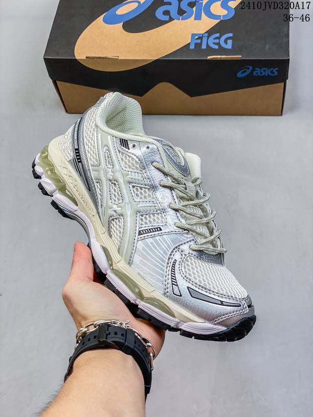 公司级Asics Gel-Kayano 12.1公司级版本 银灰绿 亚瑟士运动休闲透气专业跑鞋 采用工程弹性双层再生针织密度鞋面材质 后跟3D可视GEL缓震乳胶