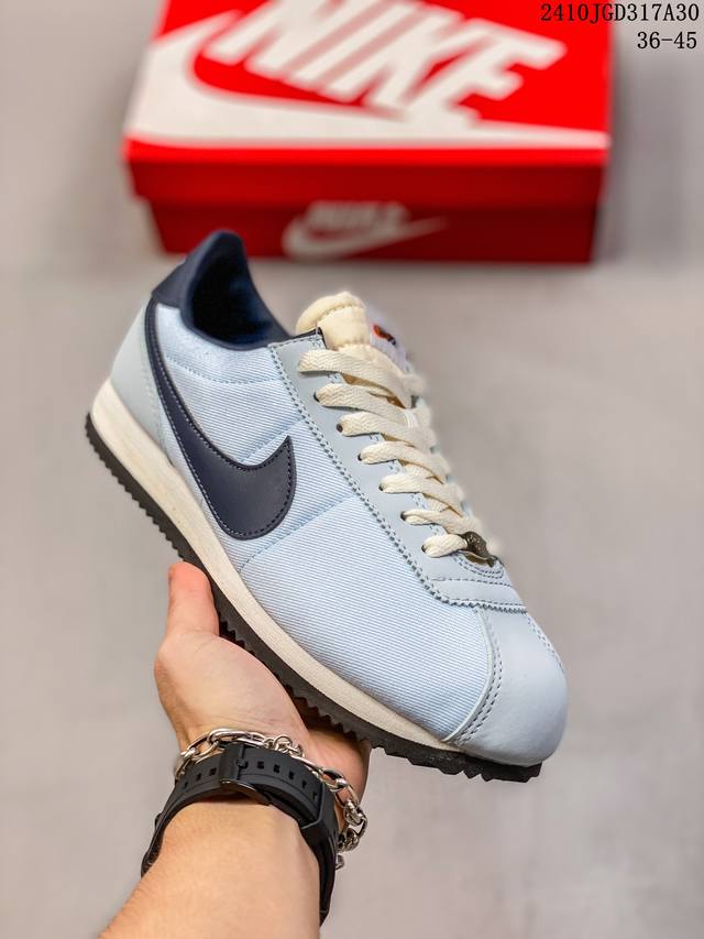 Nike Cortez 舒适百搭皮革防滑低帮跑步鞋男女款蓝色 尺码：36-45 编码：10JGD317A30