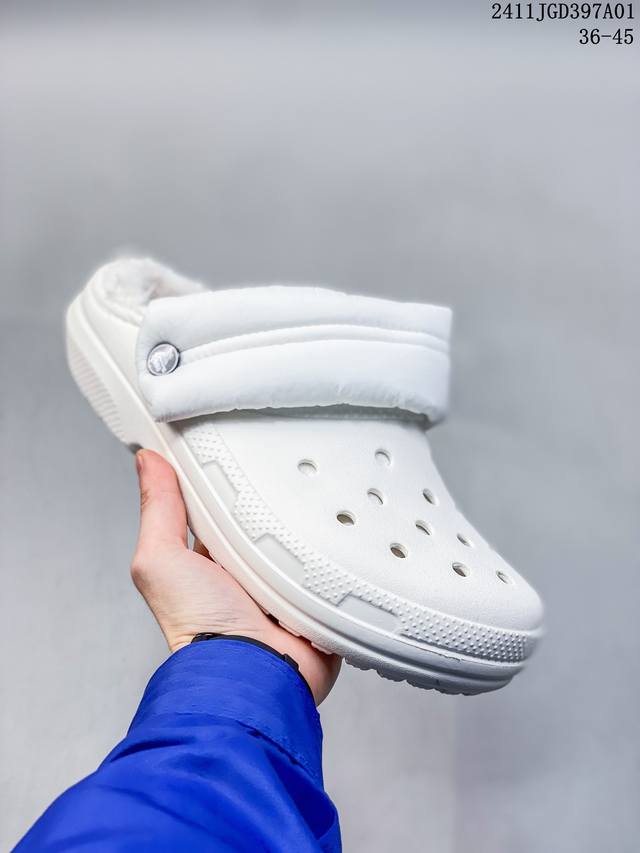 CROCS 卡骆驰 原环保材料,软包无鞋盒美国休闲鞋履品牌 卡骆驰 Crocs Baya Lined Clogs 巴亚系列经典冬季户外穿搭休闲洞洞鞋凉鞋“白浅灰