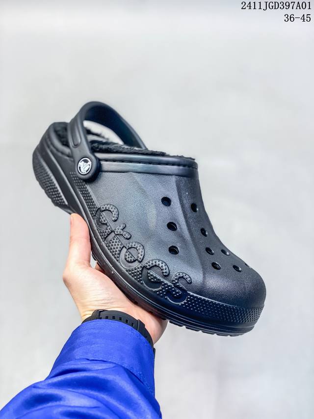 CROCS 卡骆驰 原环保材料,软包无鞋盒美国休闲鞋履品牌 卡骆驰 Crocs Baya Lined Clogs 巴亚系列经典冬季户外穿搭休闲洞洞鞋凉鞋“白浅灰