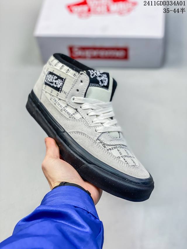 Supreme x Vans Half Cab Pro Skate 2024舒适休闲 防滑耐磨平衡轻便中帮板鞋 男女同款 白灰 尺码36-44 11GDD334