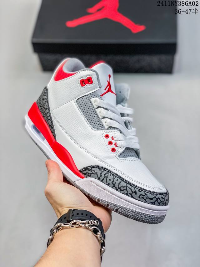 公司级Air Jordan 3 Retro 复刻白水泥 AJ3 乔丹3代 aj3 乔3 经典复刻白水泥 乔丹篮球鞋系列 鞋身以白色为主调，采用优质皮革材质搭配鞋