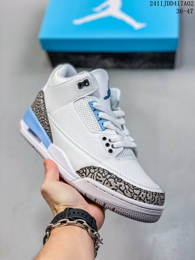 公司级Air Jordan 3 Retro 复刻白水泥 AJ3 乔丹3代 aj3 乔3 经典复刻白水泥 乔丹篮球鞋系列 鞋身以白色为主调，采用优质皮革材质搭配鞋