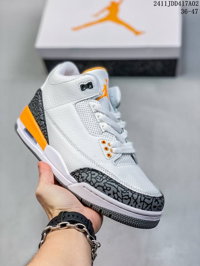 公司级Air Jordan 3 Retro 复刻白水泥 AJ3 乔丹3代 aj3 乔3 经典复刻白水泥 乔丹篮球鞋系列 鞋身以白色为主调，采用优质皮革材质搭配鞋