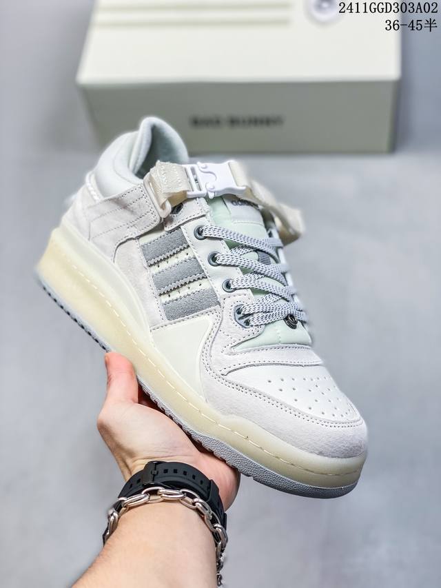 公司级带半码Adidas Forum 84白灰复古魔术贴潮流休闲低帮板鞋 HQ2153 尺码：36-45半 编码：11GGD303A02