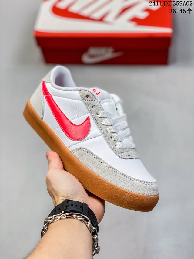 耐克板鞋 生胶米白 复古板鞋 J.Crew x Nike 联名 Killshot II Leather 男女休闲复古运动鞋。采用米白色皮革制作鞋身，大号Swoo