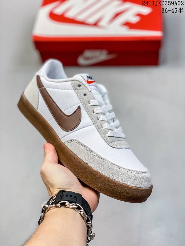 耐克板鞋 生胶米白 复古板鞋 J.Crew x Nike 联名 Killshot II Leather 男女休闲复古运动鞋。采用米白色皮革制作鞋身，大号Swoo