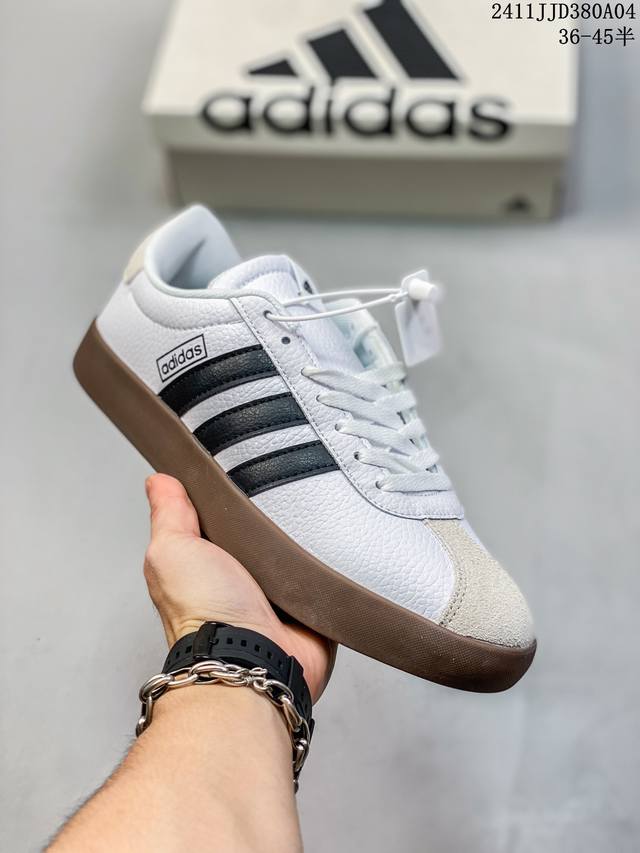 阿迪达斯Adidas NEO VL Court 2.0 三叶草时尚潮流板鞋 T头 绒面麂皮防滑耐磨轻便低帮板鞋 整双鞋以传统的低帮呈现的清新造型 鞋头优先头层反